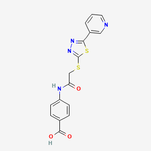 molecular formula C16H12N4O3S2 B10864799 4-[({[5-(Pyridin-3-yl)-1,3,4-thiadiazol-2-yl]sulfanyl}acetyl)amino]benzoic acid 