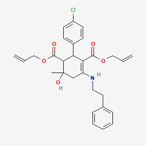 molecular formula C29H32ClNO5 B10864842 Diallyl 2-(4-chlorophenyl)-6-hydroxy-6-methyl-4-(phenethylamino)-3-cyclohexene-1,3-dicarboxylate 