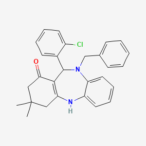 molecular formula C28H27ClN2O B10864874 10-benzyl-11-(2-chlorophenyl)-3,3-dimethyl-2,3,4,5,10,11-hexahydro-1H-dibenzo[b,e][1,4]diazepin-1-one 