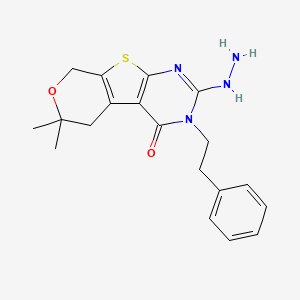 5-hydrazinyl-12,12-dimethyl-4-(2-phenylethyl)-11-oxa-8-thia-4,6-diazatricyclo[7.4.0.02,7]trideca-1(9),2(7),5-trien-3-one