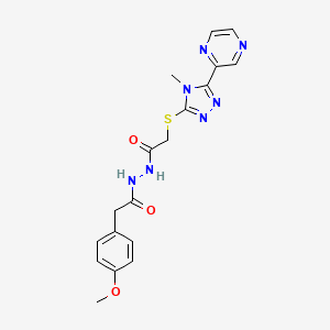 molecular formula C18H19N7O3S B10865046 2-(4-methoxyphenyl)-N'-({[4-methyl-5-(pyrazin-2-yl)-4H-1,2,4-triazol-3-yl]sulfanyl}acetyl)acetohydrazide 