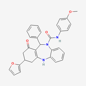 molecular formula C31H27N3O4 B10865236 3-(2-furyl)-N-(4-methoxyphenyl)-1-oxo-11-phenyl-1,2,3,4,5,11-hexahydro-10H-dibenzo[b,e][1,4]diazepine-10-carboxamide 