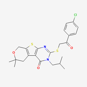 molecular formula C23H25ClN2O3S2 B10865287 5-[2-(4-chlorophenyl)-2-oxoethyl]sulfanyl-12,12-dimethyl-4-(2-methylpropyl)-11-oxa-8-thia-4,6-diazatricyclo[7.4.0.02,7]trideca-1(9),2(7),5-trien-3-one 