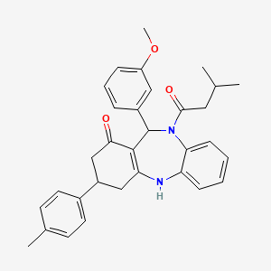 molecular formula C32H34N2O3 B10865294 11-(3-methoxyphenyl)-10-(3-methylbutanoyl)-3-(4-methylphenyl)-2,3,4,5,10,11-hexahydro-1H-dibenzo[b,e][1,4]diazepin-1-one 