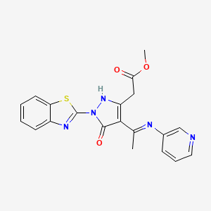 molecular formula C20H17N5O3S B10865343 methyl {(4Z)-1-(1,3-benzothiazol-2-yl)-5-oxo-4-[1-(pyridin-3-ylamino)ethylidene]-4,5-dihydro-1H-pyrazol-3-yl}acetate 