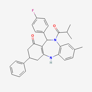 11-(4-fluorophenyl)-8-methyl-10-(2-methylpropanoyl)-3-phenyl-2,3,4,5,10,11-hexahydro-1H-dibenzo[b,e][1,4]diazepin-1-one