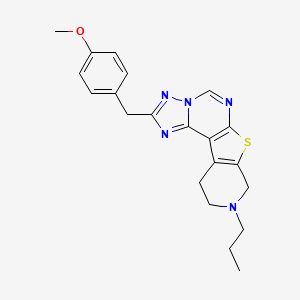 molecular formula C21H23N5OS B10865396 4-[(4-methoxyphenyl)methyl]-13-propyl-10-thia-3,5,6,8,13-pentazatetracyclo[7.7.0.02,6.011,16]hexadeca-1(9),2,4,7,11(16)-pentaene 