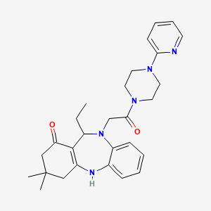 molecular formula C28H35N5O2 B10865416 11-ethyl-3,3-dimethyl-10-{2-oxo-2-[4-(2-pyridyl)piperazino]ethyl}-2,3,4,5,10,11-hexahydro-1H-dibenzo[b,e][1,4]diazepin-1-one 