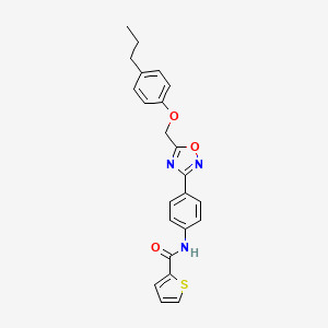 molecular formula C23H21N3O3S B10865426 N-(4-{5-[(4-propylphenoxy)methyl]-1,2,4-oxadiazol-3-yl}phenyl)thiophene-2-carboxamide 