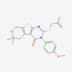 molecular formula C22H24N2O3S2 B10865467 4-(4-methoxyphenyl)-12,12-dimethyl-5-(2-methylprop-2-enylsulfanyl)-11-oxa-8-thia-4,6-diazatricyclo[7.4.0.02,7]trideca-1(9),2(7),5-trien-3-one 