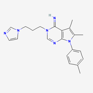 molecular formula C21H24N6 B10865622 3-[3-(1H-imidazol-1-yl)propyl]-5,6-dimethyl-7-(4-methylphenyl)-3,7-dihydro-4H-pyrrolo[2,3-d]pyrimidin-4-imine 