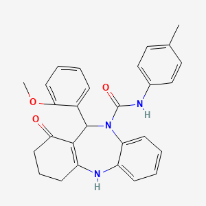 molecular formula C28H27N3O3 B10865623 11-(2-methoxyphenyl)-N-(4-methylphenyl)-1-oxo-1,2,3,4,5,11-hexahydro-10H-dibenzo[b,e][1,4]diazepine-10-carboxamide 