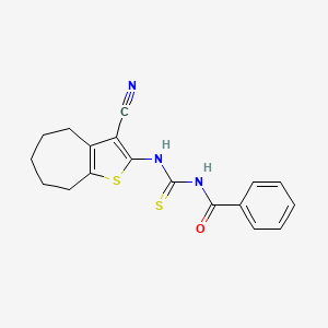 molecular formula C18H17N3OS2 B10865651 N-[(3-cyano-5,6,7,8-tetrahydro-4H-cyclohepta[b]thiophen-2-yl)carbamothioyl]benzamide 