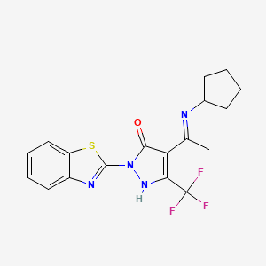 molecular formula C18H17F3N4OS B10865688 (4E)-2-(1,3-benzothiazol-2-yl)-4-[1-(cyclopentylamino)ethylidene]-5-(trifluoromethyl)-2,4-dihydro-3H-pyrazol-3-one 