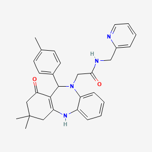 molecular formula C30H32N4O2 B10865743 2-[3,3-dimethyl-11-(4-methylphenyl)-1-oxo-1,2,3,4,5,11-hexahydro-10H-dibenzo[b,e][1,4]diazepin-10-yl]-N-(pyridin-2-ylmethyl)acetamide 