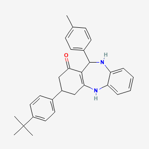 molecular formula C30H32N2O B10865796 3-(4-tert-butylphenyl)-11-(4-methylphenyl)-3,4,10,11-tetrahydro-2H-dibenzo[b,e][1,4]diazepin-1-ol 