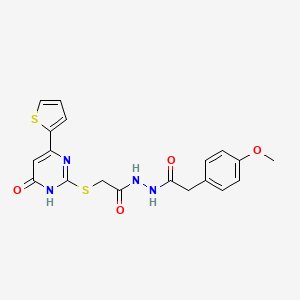 molecular formula C19H18N4O4S2 B10865907 2-{[4-hydroxy-6-(thiophen-2-yl)pyrimidin-2-yl]sulfanyl}-N'-[(4-methoxyphenyl)acetyl]acetohydrazide 