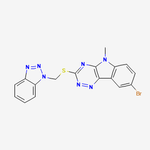 molecular formula C17H12BrN7S B10865973 3-[(1H-benzotriazol-1-ylmethyl)sulfanyl]-8-bromo-5-methyl-5H-[1,2,4]triazino[5,6-b]indole 