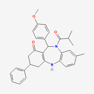 11-(4-methoxyphenyl)-8-methyl-10-(2-methylpropanoyl)-3-phenyl-2,3,4,5,10,11-hexahydro-1H-dibenzo[b,e][1,4]diazepin-1-one