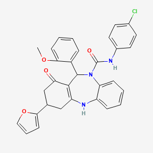 molecular formula C31H26ClN3O4 B10866073 N-(4-chlorophenyl)-3-(2-furyl)-11-(2-methoxyphenyl)-1-oxo-1,2,3,4,5,11-hexahydro-10H-dibenzo[b,e][1,4]diazepine-10-carboxamide 