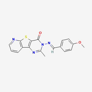 molecular formula C18H14N4O2S B10866088 5-[(E)-(4-methoxyphenyl)methylideneamino]-4-methyl-8-thia-3,5,10-triazatricyclo[7.4.0.02,7]trideca-1(9),2(7),3,10,12-pentaen-6-one 