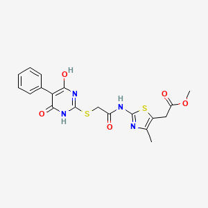 molecular formula C19H18N4O5S2 B10866117 Methyl [2-({[(4-hydroxy-6-oxo-5-phenyl-1,6-dihydropyrimidin-2-yl)sulfanyl]acetyl}amino)-4-methyl-1,3-thiazol-5-yl]acetate 