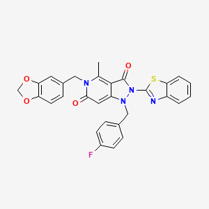 molecular formula C29H21FN4O4S B10866126 5-(1,3-benzodioxol-5-ylmethyl)-2-(1,3-benzothiazol-2-yl)-1-(4-fluorobenzyl)-4-methyl-1H-pyrazolo[4,3-c]pyridine-3,6(2H,5H)-dione 