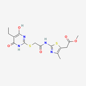 molecular formula C15H18N4O5S2 B10866131 Methyl [2-({[(5-ethyl-4-hydroxy-6-oxo-1,6-dihydropyrimidin-2-yl)sulfanyl]acetyl}amino)-4-methyl-1,3-thiazol-5-yl]acetate 