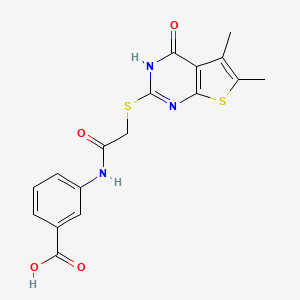 molecular formula C17H15N3O4S2 B10866235 3-({[(4-Hydroxy-5,6-dimethylthieno[2,3-d]pyrimidin-2-yl)sulfanyl]acetyl}amino)benzoic acid 