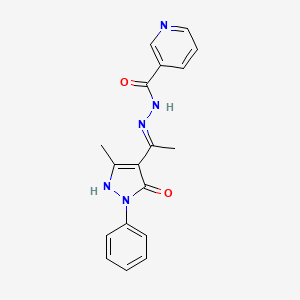 molecular formula C18H17N5O2 B10866277 N'-[(1Z)-1-(3-methyl-5-oxo-1-phenyl-1,5-dihydro-4H-pyrazol-4-ylidene)ethyl]pyridine-3-carbohydrazide 