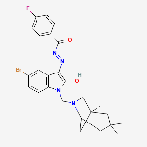 molecular formula C26H28BrFN4O2 B10866294 N'-{(3Z)-5-bromo-2-oxo-1-[(1,3,3-trimethyl-6-azabicyclo[3.2.1]oct-6-yl)methyl]-1,2-dihydro-3H-indol-3-ylidene}-4-fluorobenzohydrazide 