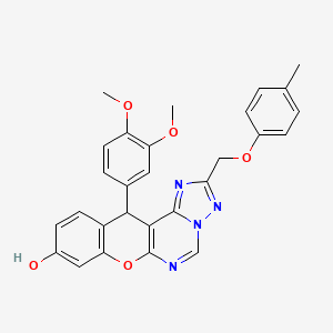 molecular formula C28H24N4O5 B10866341 12-(3,4-dimethoxyphenyl)-2-[(4-methylphenoxy)methyl]-12H-chromeno[3,2-e][1,2,4]triazolo[1,5-c]pyrimidin-3-ium-9-olate 