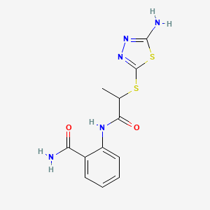 molecular formula C12H13N5O2S2 B10866345 2-({2-[(5-Amino-1,3,4-thiadiazol-2-yl)sulfanyl]propanoyl}amino)benzamide 