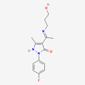 molecular formula C15H18FN3O2 B10866366 (4Z)-2-(4-fluorophenyl)-4-{1-[(3-hydroxypropyl)amino]ethylidene}-5-methyl-2,4-dihydro-3H-pyrazol-3-one 