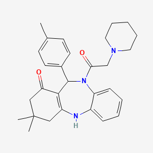 molecular formula C29H35N3O2 B10866385 3,3-dimethyl-11-(4-methylphenyl)-10-(piperidin-1-ylacetyl)-2,3,4,5,10,11-hexahydro-1H-dibenzo[b,e][1,4]diazepin-1-one 