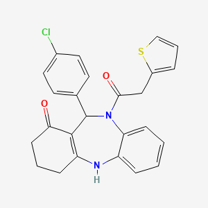 molecular formula C25H21ClN2O2S B10866481 11-(4-chlorophenyl)-10-(2-thienylacetyl)-2,3,4,5,10,11-hexahydro-1H-dibenzo[b,e][1,4]diazepin-1-one 