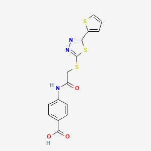 molecular formula C15H11N3O3S3 B10866505 4-[({[5-(Thiophen-2-yl)-1,3,4-thiadiazol-2-yl]sulfanyl}acetyl)amino]benzoic acid 