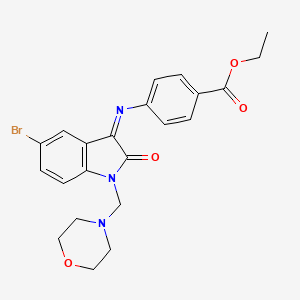 molecular formula C22H22BrN3O4 B10866507 ethyl 4-{[(3Z)-5-bromo-1-(morpholin-4-ylmethyl)-2-oxo-1,2-dihydro-3H-indol-3-ylidene]amino}benzoate 