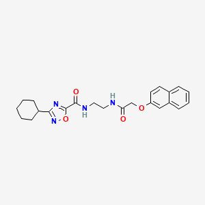 molecular formula C23H26N4O4 B10866546 3-cyclohexyl-N-(2-{[(naphthalen-2-yloxy)acetyl]amino}ethyl)-1,2,4-oxadiazole-5-carboxamide 