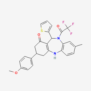 3-(4-methoxyphenyl)-8-methyl-11-(thiophen-2-yl)-10-(trifluoroacetyl)-2,3,4,5,10,11-hexahydro-1H-dibenzo[b,e][1,4]diazepin-1-one