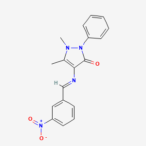 molecular formula C18H16N4O3 B10866601 1,5-dimethyl-4-{[(E)-(3-nitrophenyl)methylidene]amino}-2-phenyl-1,2-dihydro-3H-pyrazol-3-one 