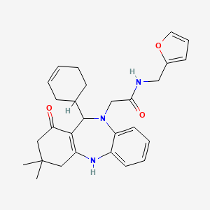 2-[11-(cyclohex-3-en-1-yl)-3,3-dimethyl-1-oxo-1,2,3,4,5,11-hexahydro-10H-dibenzo[b,e][1,4]diazepin-10-yl]-N-(furan-2-ylmethyl)acetamide