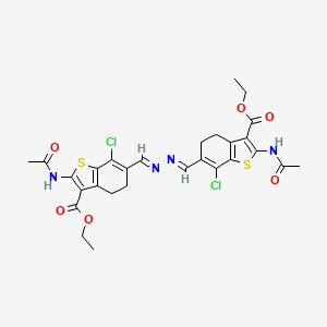 molecular formula C28H28Cl2N4O6S2 B10866709 diethyl 6,6'-[(1E,2E)-hydrazine-1,2-diylidenedi(E)methylylidene]bis[2-(acetylamino)-7-chloro-4,5-dihydro-1-benzothiophene-3-carboxylate] 