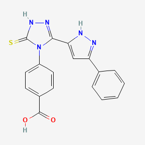 molecular formula C18H13N5O2S B10866873 4-[3-(3-phenyl-1H-pyrazol-5-yl)-5-sulfanyl-4H-1,2,4-triazol-4-yl]benzoic acid 