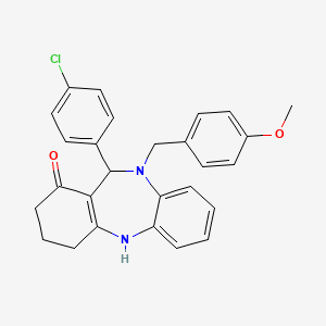 molecular formula C27H25ClN2O2 B10867136 11-(4-chlorophenyl)-10-(4-methoxybenzyl)-2,3,4,5,10,11-hexahydro-1H-dibenzo[b,e][1,4]diazepin-1-one 