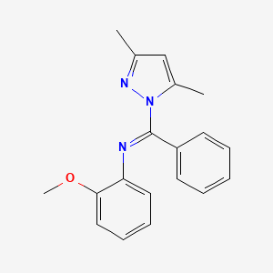 (E)-1-(3,5-Dimethyl-1H-pyrazol-1-yl)-N-(2-methoxyphenyl)-1-phenylmethanimine