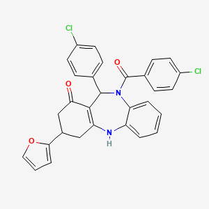 10-(4-Chlorobenzoyl)-11-(4-chlorophenyl)-3-(2-furyl)-2,3,4,5,10,11-hexahydro-1H-dibenzo[B,E][1,4]diazepin-1-one