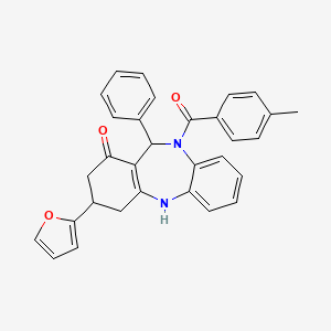 3-(2-furyl)-10-(4-methylbenzoyl)-11-phenyl-2,3,4,5,10,11-hexahydro-1H-dibenzo[b,e][1,4]diazepin-1-one