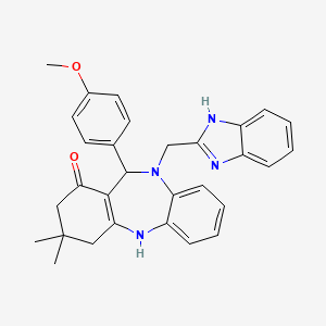 molecular formula C30H30N4O2 B10867232 10-(1H-benzimidazol-2-ylmethyl)-11-(4-methoxyphenyl)-3,3-dimethyl-2,3,4,5,10,11-hexahydro-1H-dibenzo[b,e][1,4]diazepin-1-one 