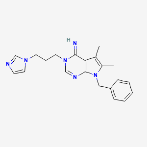 molecular formula C21H24N6 B10867258 7-benzyl-3-[3-(1H-imidazol-1-yl)propyl]-5,6-dimethyl-3,7-dihydro-4H-pyrrolo[2,3-d]pyrimidin-4-imine 